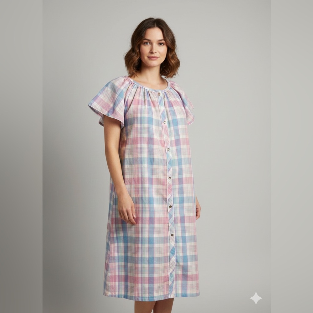 Vintage Tommies Pastel Plaid Duster Robe - Grandmacore / Cottagecore Size Medium